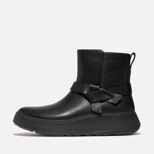FitFlop F-MODE Folded-Knot Leather Flatform Short Boots NEW in BOX size 7 Black